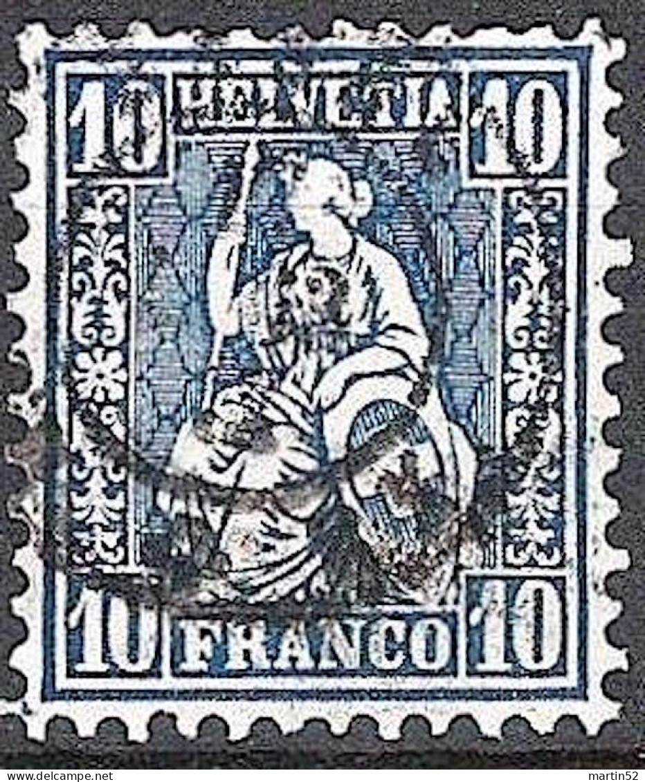 Schweiz Suisse 1862: HELVETIA 10c Blau Zu 31 Mi 23 Yv 36 Mit Voll-Stempel BASEL 12 ? 63 (Zumstein CHF 1.25) - Used Stamps