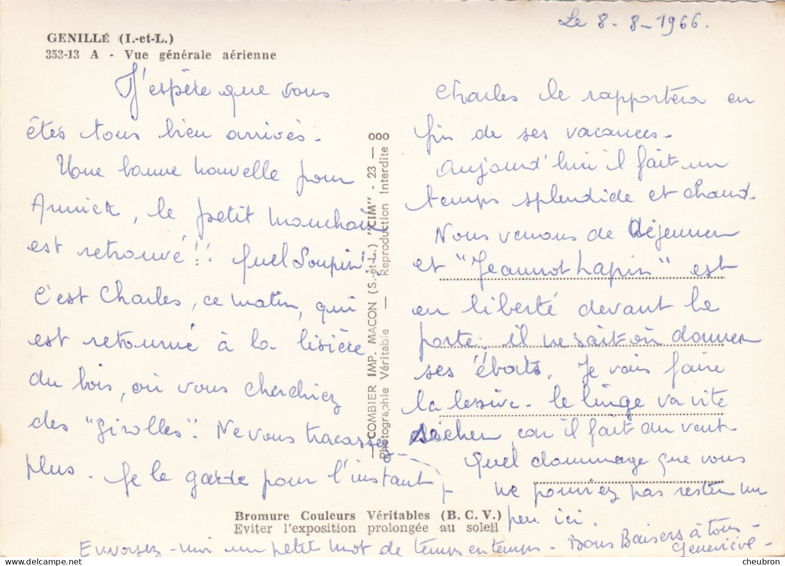 37. GENILLE. CPSM . VUE GENERALE AERIENNE . + TEXTE ANNEE 1966 - Genillé