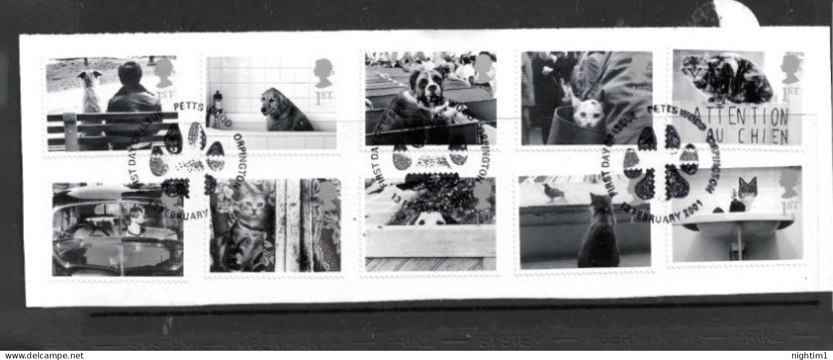 GREAT BRITAIN COLLECTION.  2001 CATS AND DOGS SET OF 10. USED. - Usados