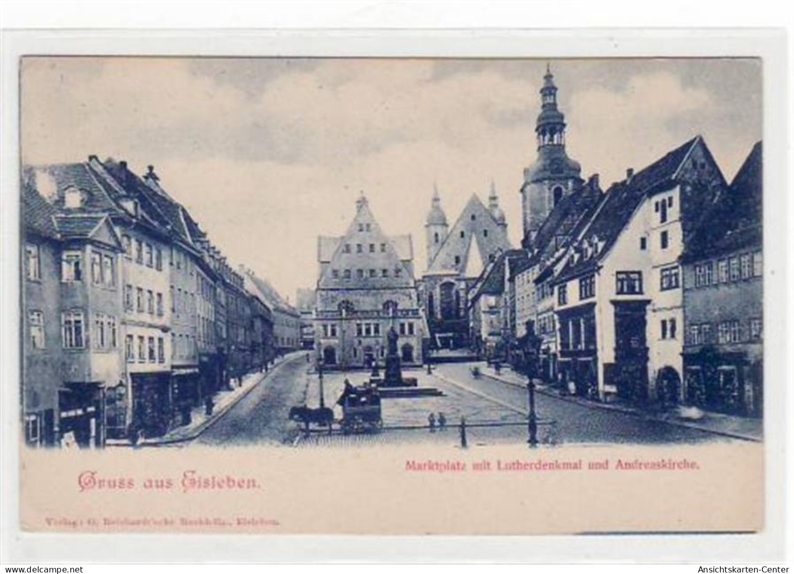 39010802 - Gruss Aus Eisleben Mit Marktplatz, Lutherdenkmal Und Andreaskirche. Postalisch Nicht Befoerdert, Fruehe Kart - Eisleben