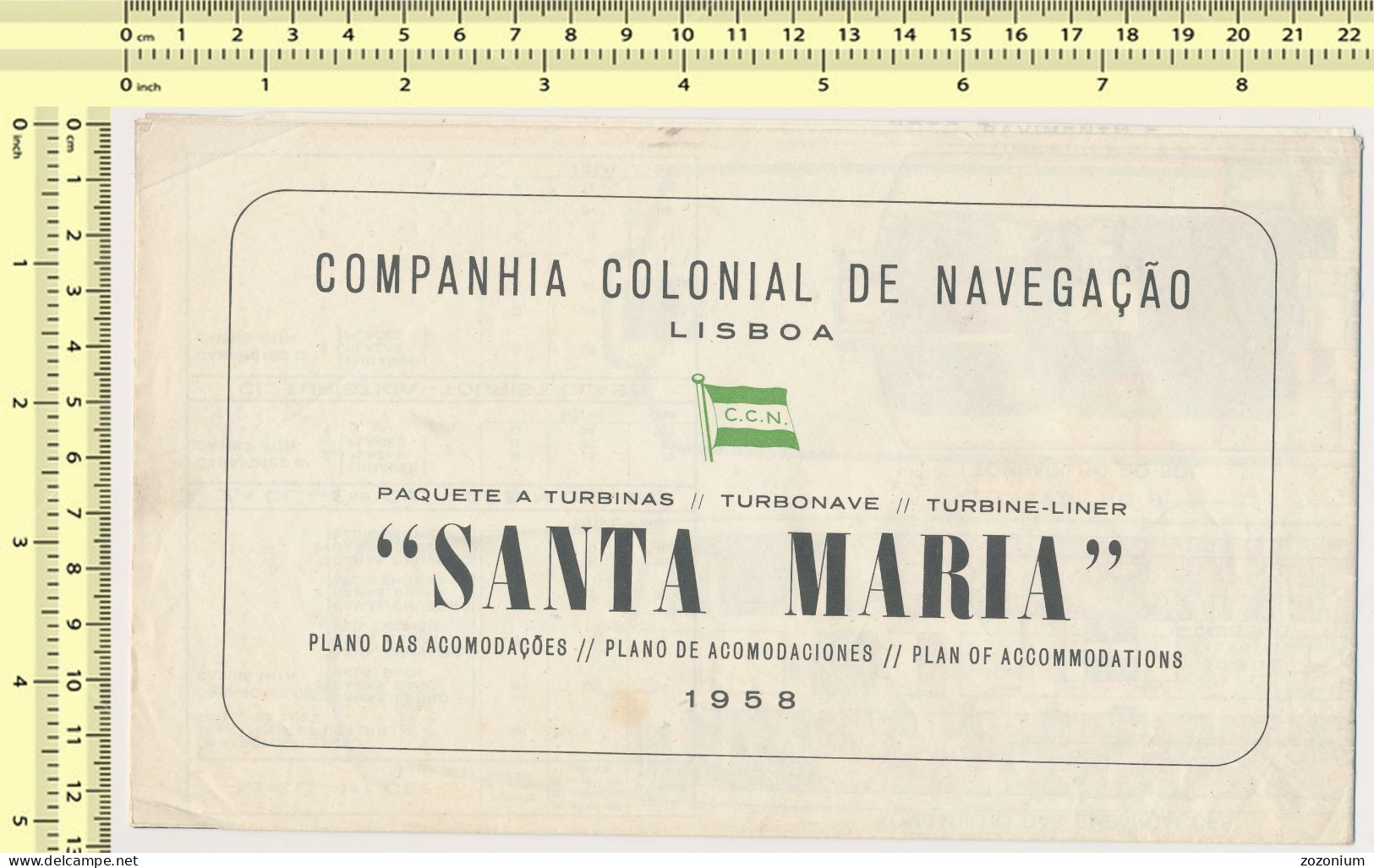 1958 ''SANTA MARIA''  Comphania Colonial De Navegaco LISBOA Paquebot, Nave, Navio, Bateau, Plan Of Accomodation - Europe