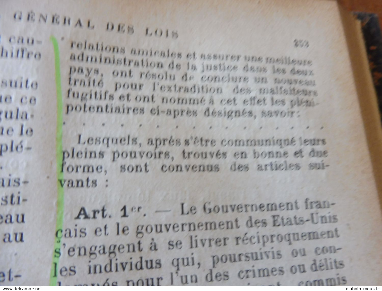 1911  RECUEIL Des LOIS ,dont Aussi Sur Les Conventions D'extraditions Des Malfaiteurs Fugitifs, Etc ; Etc - Wetten & Decreten