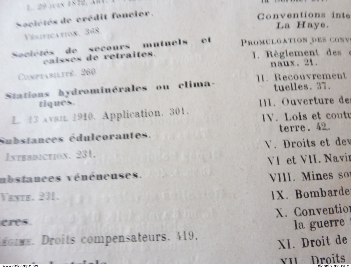 1911  RECUEIL des LOIS ,dont aussi sur les conventions d'extraditions des malfaiteurs fugitifs, Etc ; Etc