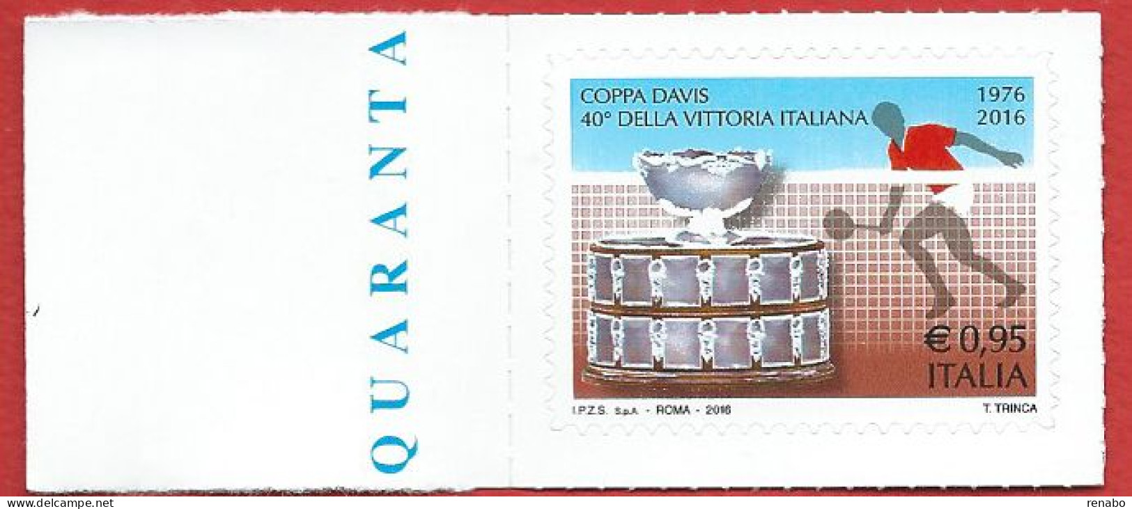 Italia, Italy, Italie, Italien 2016; Coppa Davis, A 40 Anni Dalla Vittoria Dell' Italia. Francobollo Di Bordo Sinistro. - Tennis