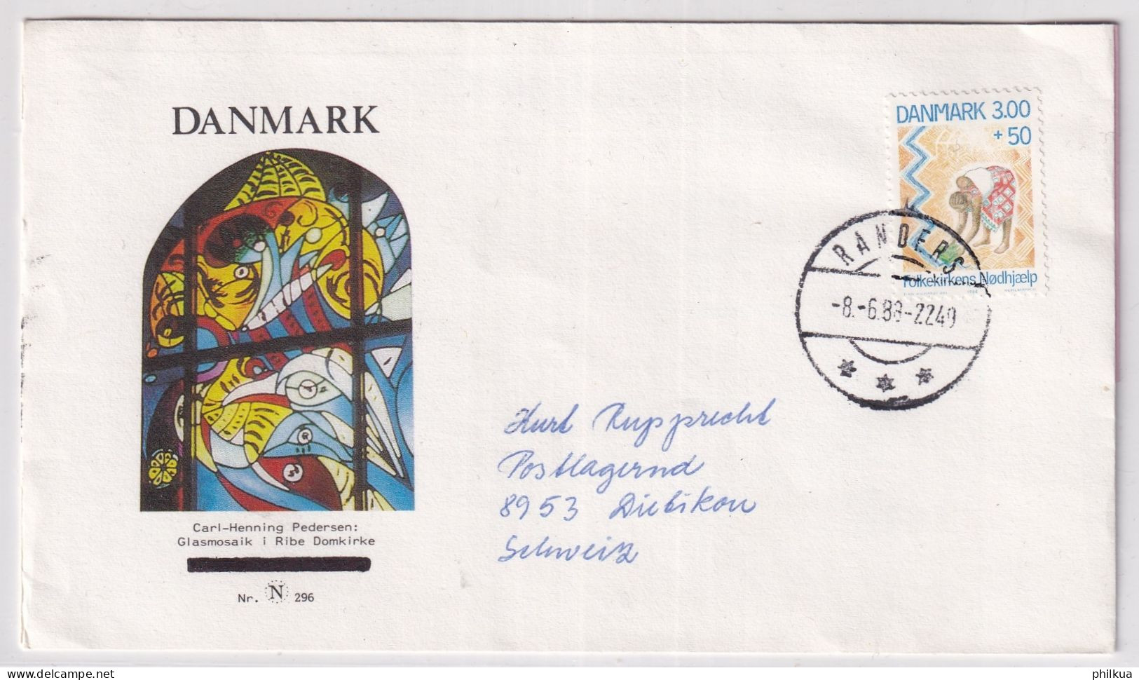 MiNr. 918 Dänemark 1988, 10. März. Nothilfe Der Dänischen Landeskirche Auf Brief Virum - Schweiz - Briefe U. Dokumente