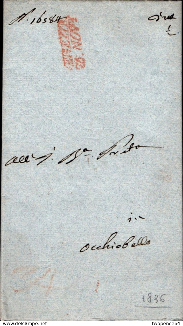 A92 - LETTERA PREFILATELICA DA VENEZIA A OCCHIOBELLO 1836 - 1. ...-1850 Prephilately