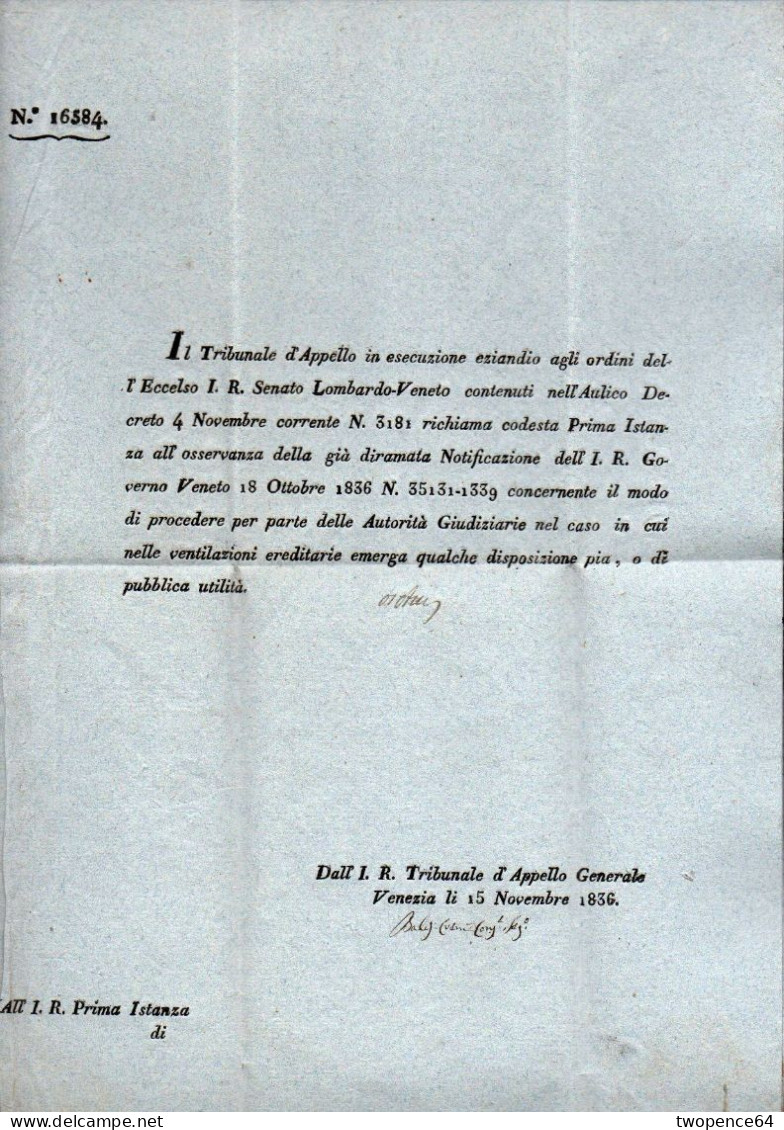 A92 - LETTERA PREFILATELICA DA VENEZIA A OCCHIOBELLO 1836 - 1. ...-1850 Prephilately