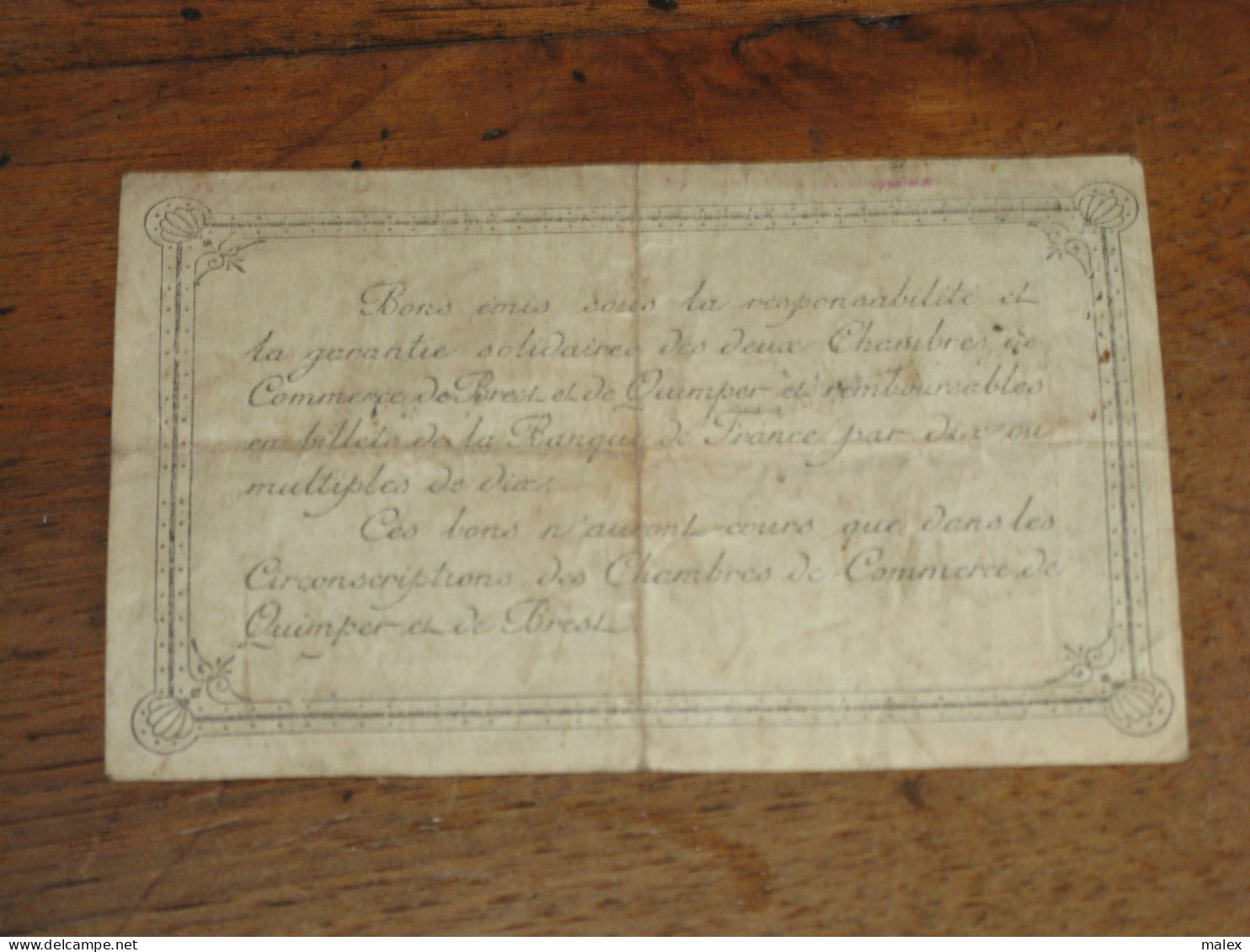 BILLET 0,50 CTS Chambre De Commerce De QUIMPER & De BREST 10,5 X 6,5 - Chambre De Commerce