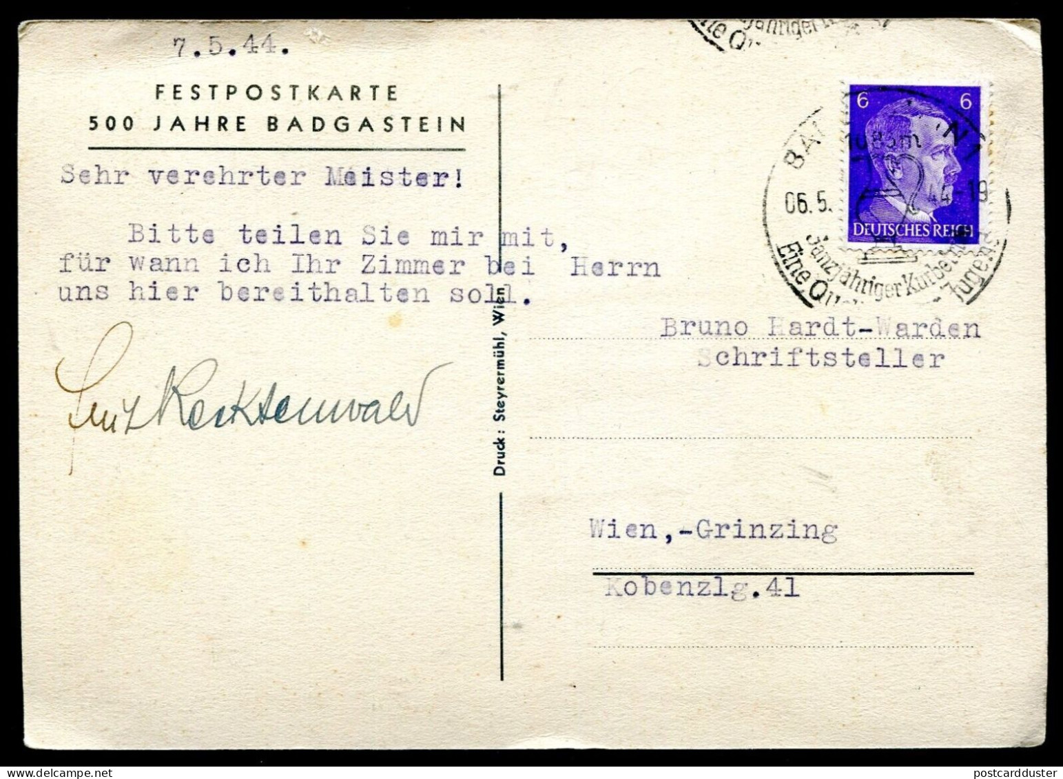 AUSTRIA Bad Gastein Postcard 1944 Artist LENHART Poster Type 500 Year Jubilee (p1033) - Bad Gastein
