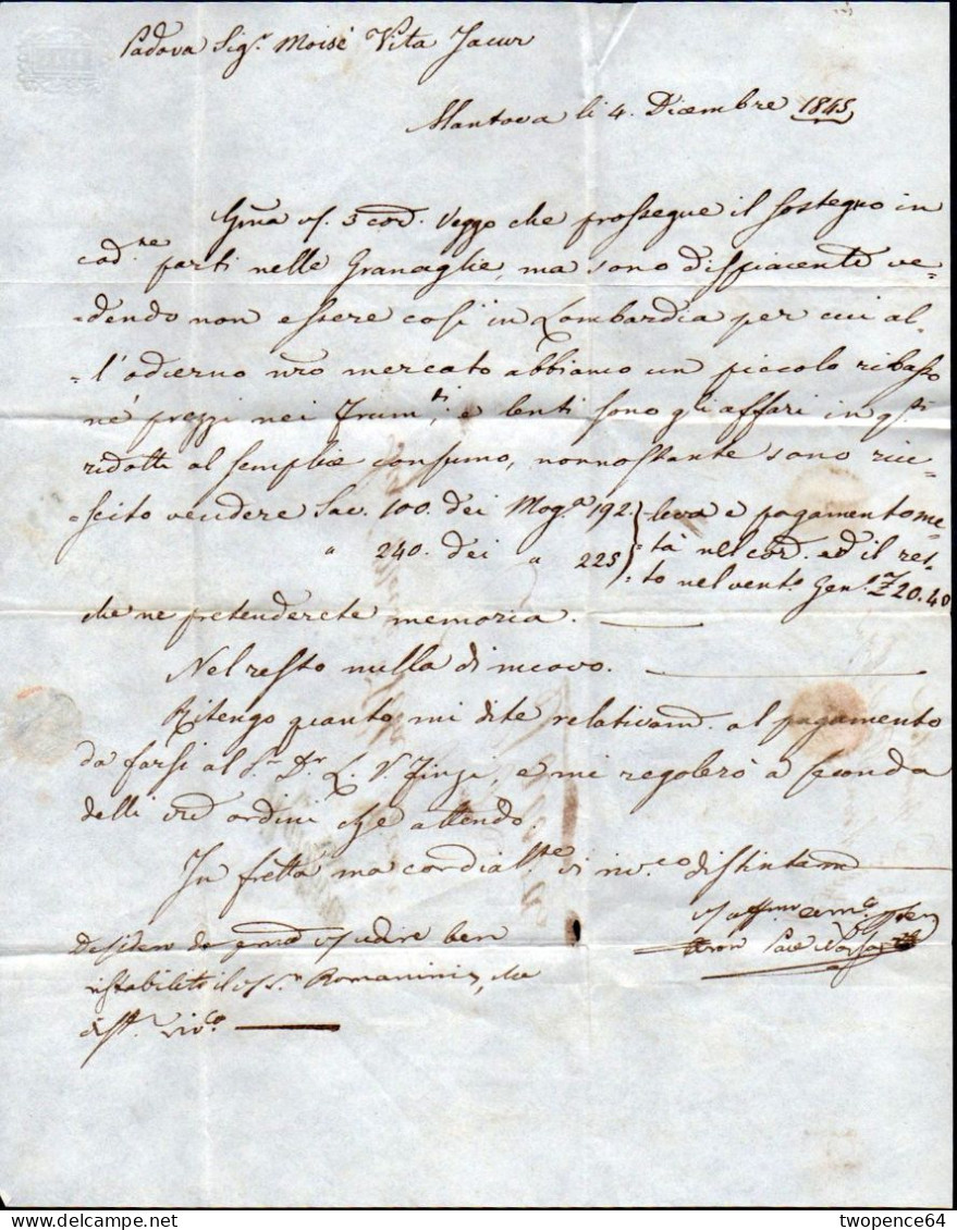 A94 - LETTERA PREFILATELICA DA MANTOVA A PADOVA 1845 - 1. ...-1850 Prephilately