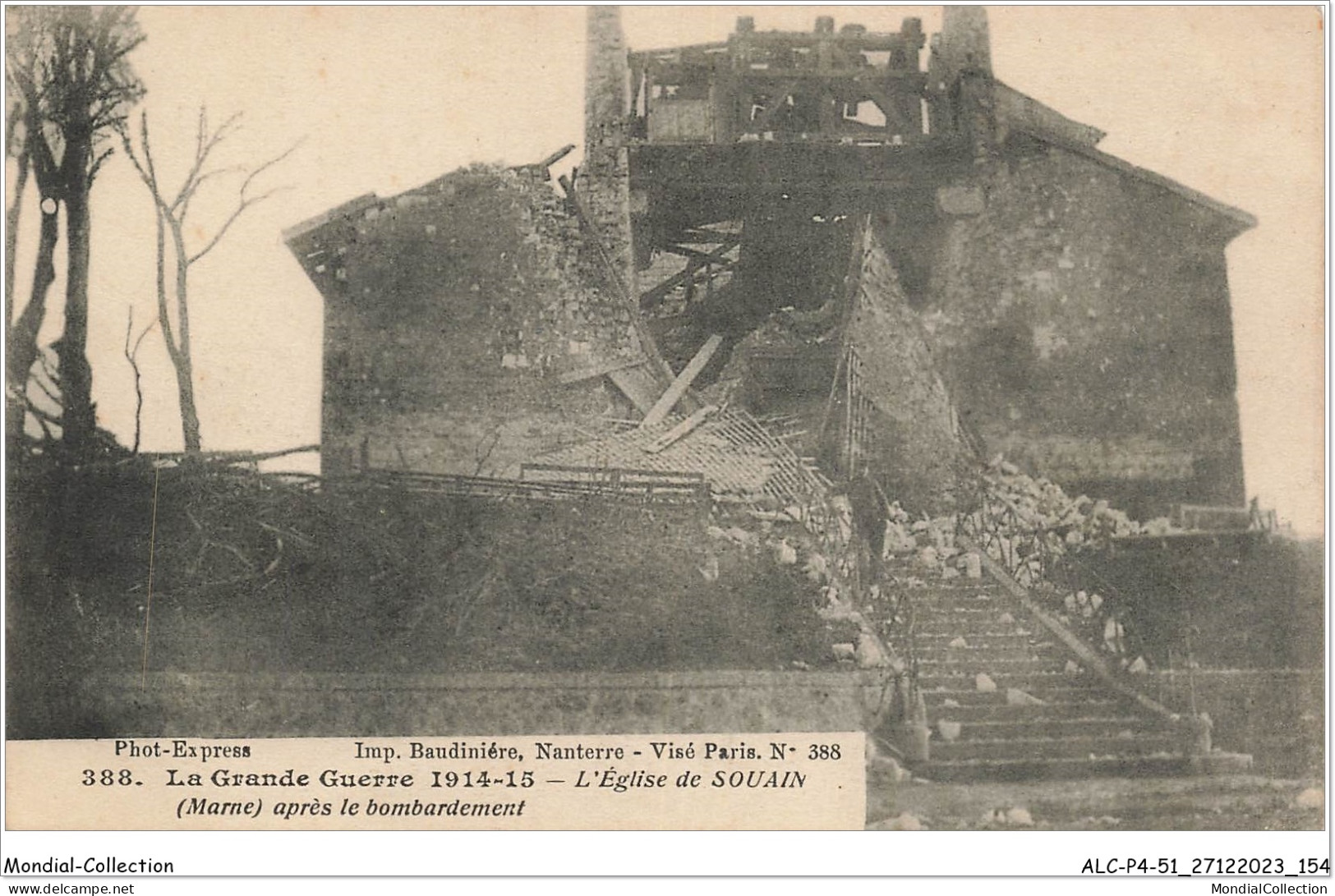 ALCP4-51-0378 - La Grande Guerre 1914-15 - L'église De SOUAIN - Marne - Après Le Bombardement  - Souain-Perthes-lès-Hurlus