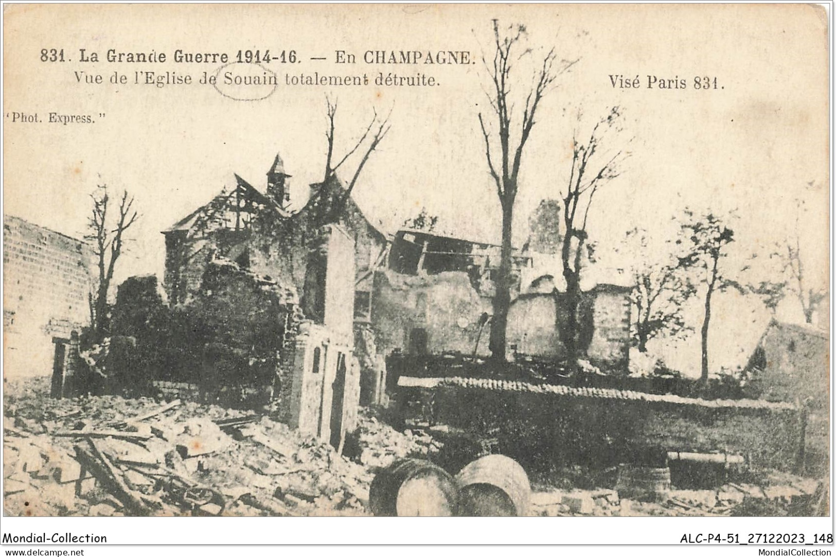ALCP4-51-0375 - La Grande Guerre 1914-16 - En Champagne - Vue De L'église De SOUAIN Totalement Détruite  - Souain-Perthes-lès-Hurlus