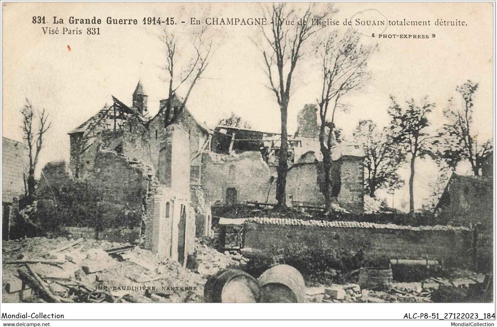 ALCP8-51-0808 - La Grande Guerre 1914-15 - En CHAMPAGNE - Vue De L'église De SOUAIN Totalement Détruite - Souain-Perthes-lès-Hurlus