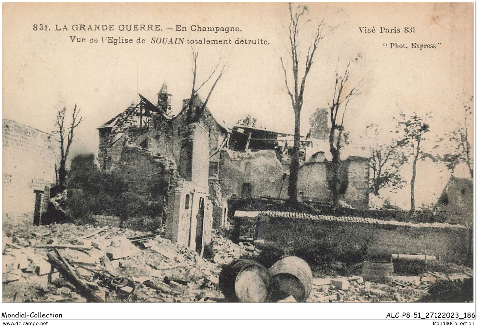 ALCP8-51-0809 - La Grande Guerre - En CHAMPAGNE - Vue De L'église De SOUAIN Totalement Détruite - Souain-Perthes-lès-Hurlus