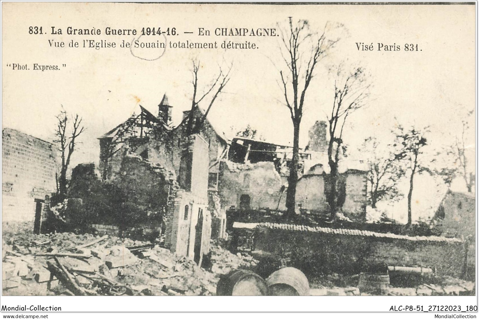 ALCP8-51-0806 - La Guerre 1914-16 - En CHAMPAGNE - Vue De L'église De SOUAIN Totalement Détruite - Souain-Perthes-lès-Hurlus