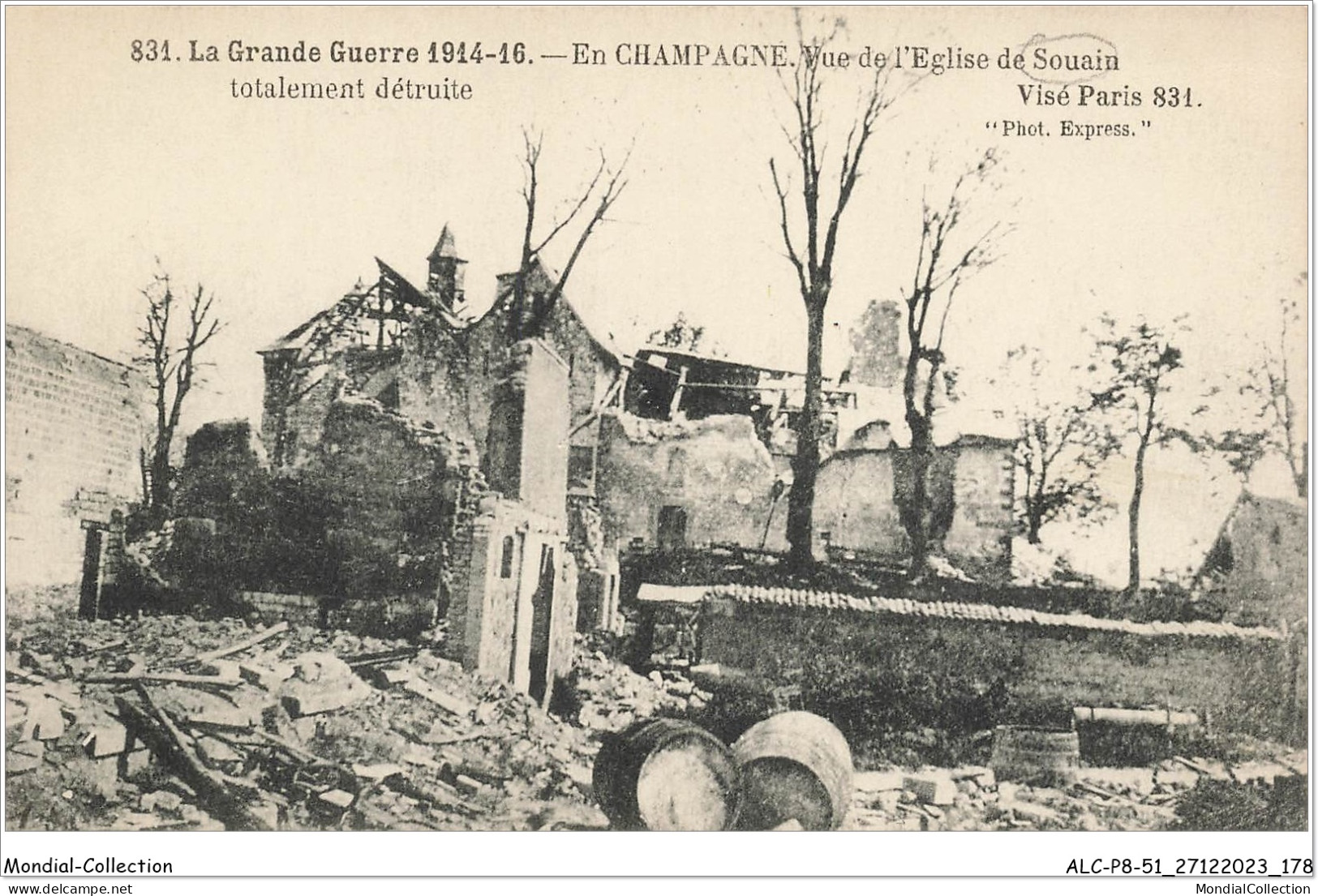 ALCP8-51-0805 - La Guerre 1914-16 - En CHAMPAGNE - Vue De L'église De SOUAIN Totalement Détruite - Souain-Perthes-lès-Hurlus