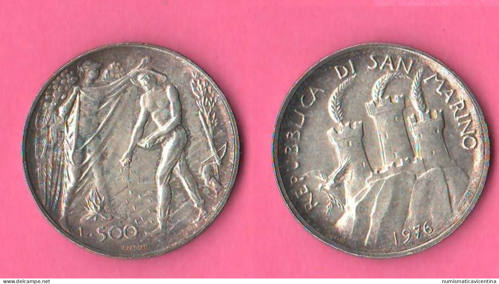 San Marino 500 Lire 1976 Farmer Sicurezza Sociale 12° Anniversario Silver Commemorative Coin - San Marino