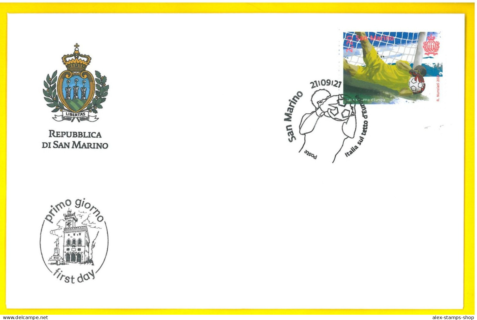 SAN MARINO 2021 FDC Calcio Italia Campione D'Europa 2020 FIRST DAY COVER - FDC