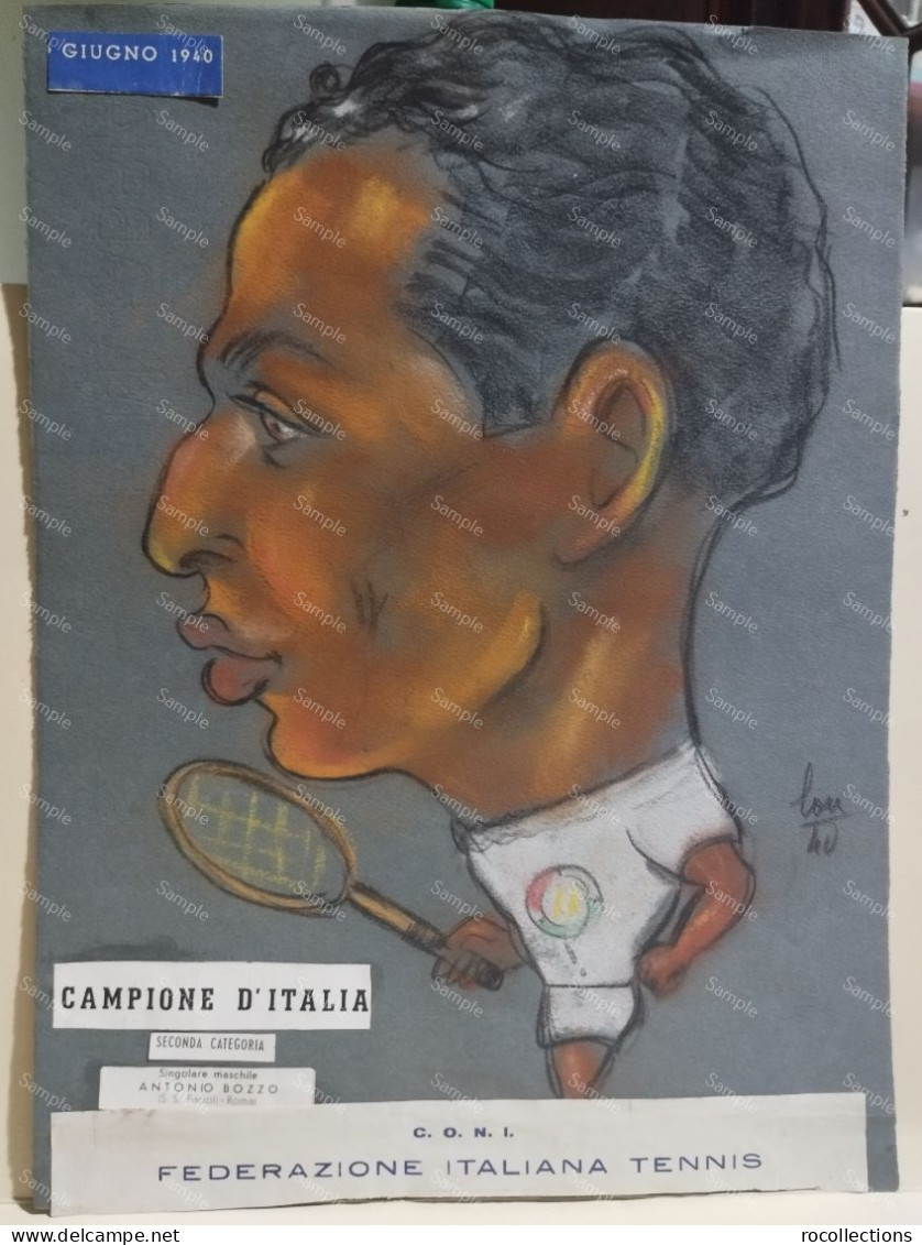 Drawing Plate Tennis Rome Italy Italia ANTONIO BOZZO (Sassari Sardegna ?) Campione D'Italia Parioli 1940 - Autres & Non Classés