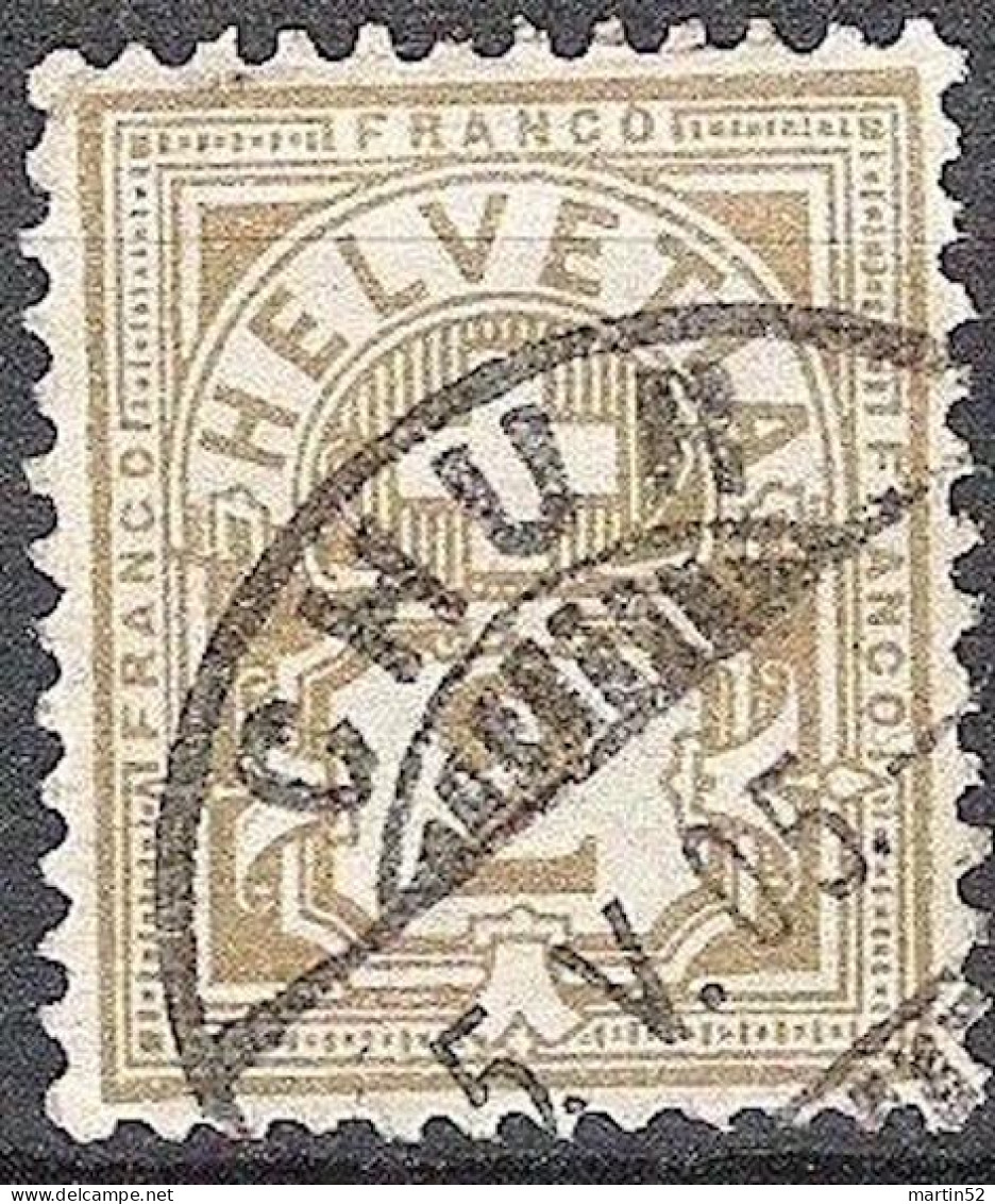 Schweiz Suisse 1894: Faser-Papier Melée Zu 58B Mi 50Y Yv 63 - 2c Olive Mit Schnapszahl-Stempel CHUR 5.V.05 (Zu CHF 1.00) - Oblitérés