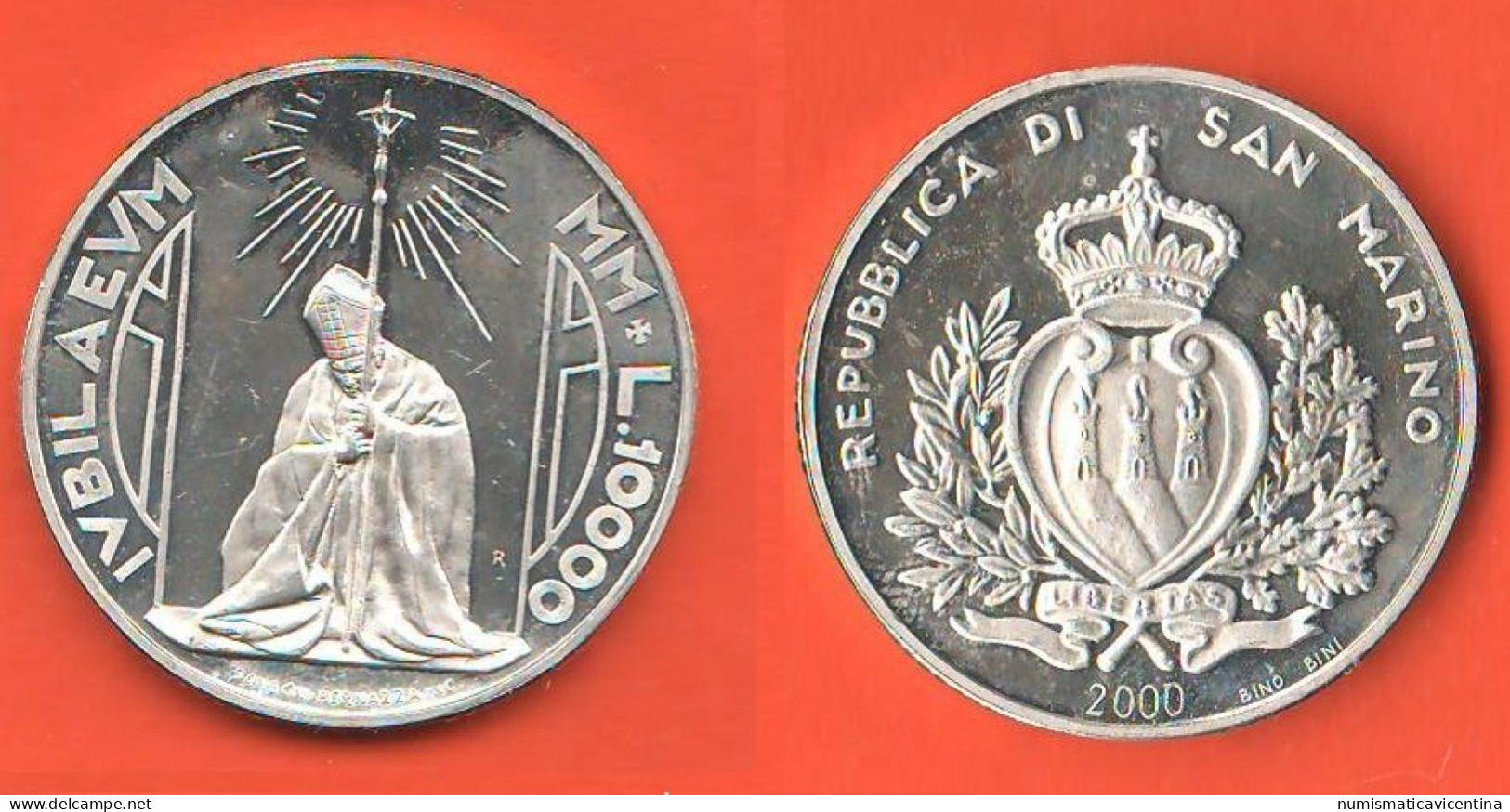 San Marino 10000 Lire 2000 Anno Santo Saint Marin Jubileum Giubileo Holry Year Silver Coin - San Marino