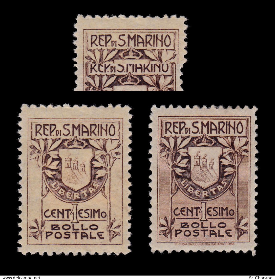 SAN MARINO.1905.1c Brown.Type 1(18 1/2 Mm)- Type 2 (19 Mm).Scott 78-78a.MH. - Unused Stamps
