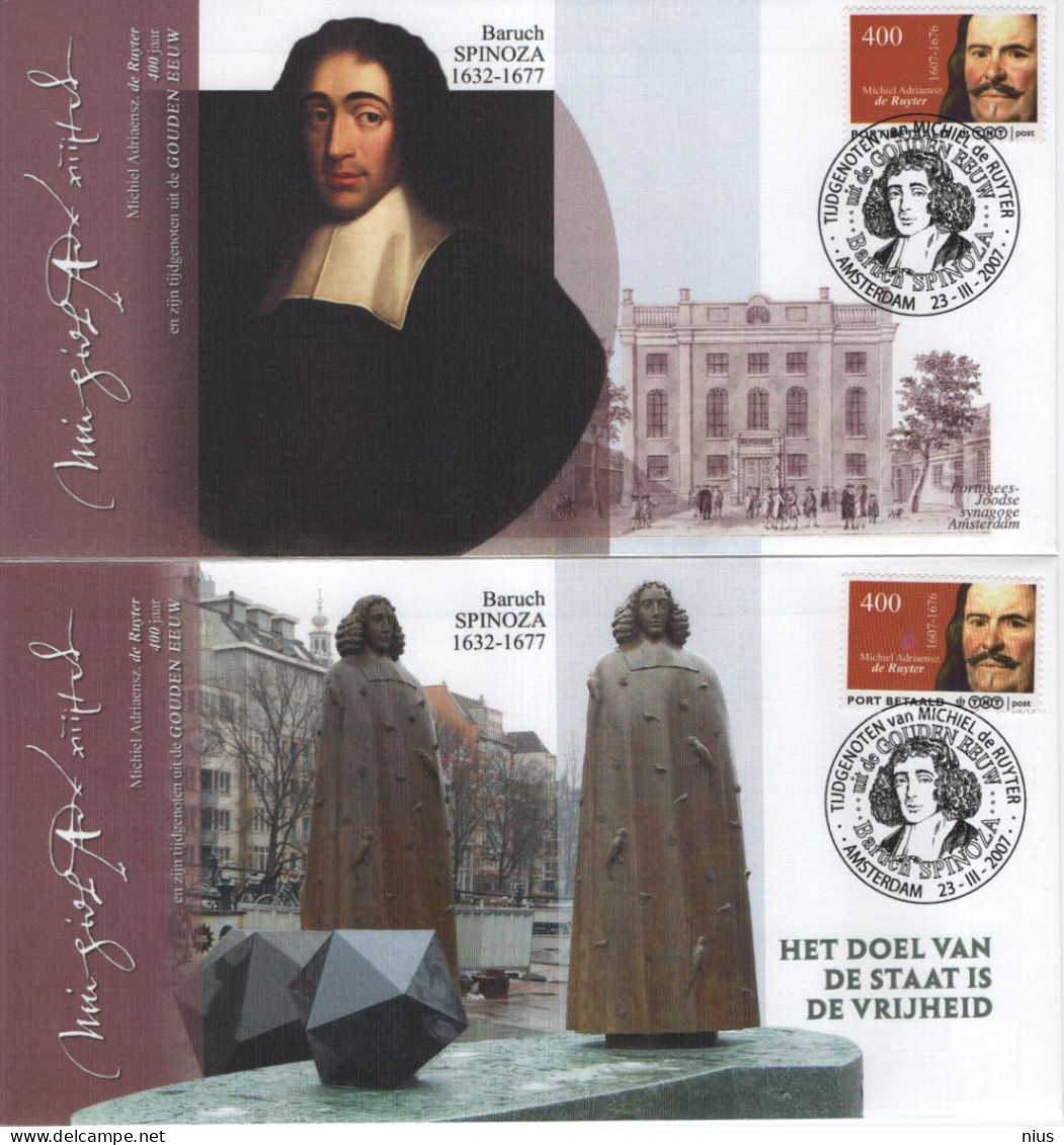 Nederland Netherlands 2007 FDC X4 Port Betaald, Baruch Spinoza, Philosopher, Michiel Adriaensz De Ruyter, Amsterdam - FDC