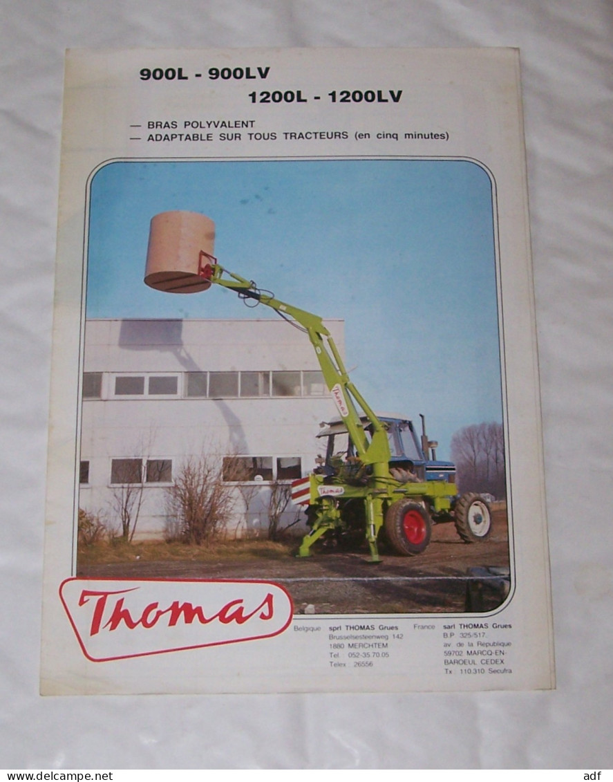 DEPLIANT PUB PUBLICITAIRE GRUES THOMAS ADAPTABLES SUR TOUS TRACTEURS, MERCHTEM, MARCQ EN BAROEUL - Tracteurs