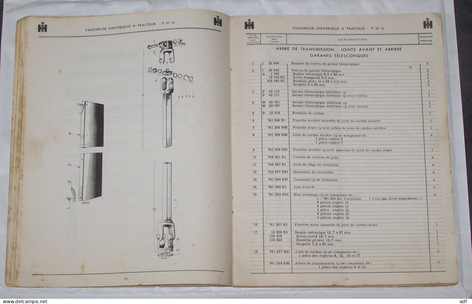 LIVRET D'ENTRETIEN , INSTRUCTIONS DE MONTAGE, LISTE DES PIECES FAUCHEUSE UNIVERSELLE - A TRACTEUR MC CORCMICK MCCORMICK