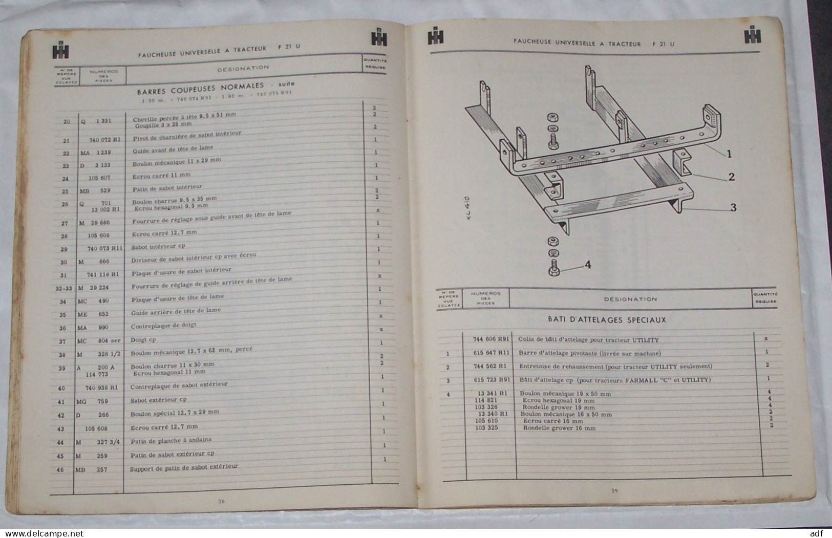 LIVRET D'ENTRETIEN , INSTRUCTIONS DE MONTAGE, LISTE DES PIECES FAUCHEUSE UNIVERSELLE - A TRACTEUR MC CORCMICK MCCORMICK