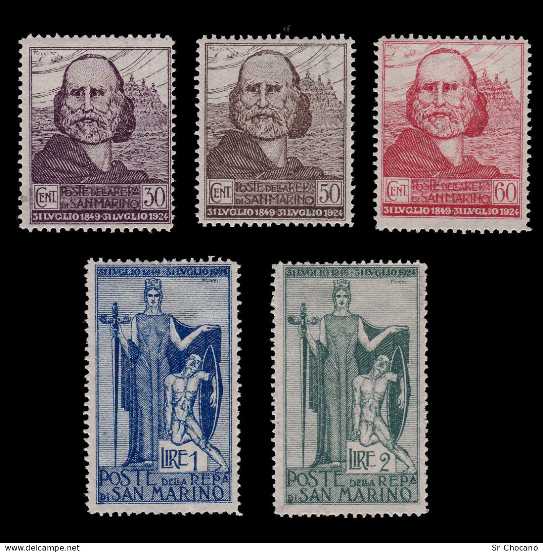 SAN MARINO STAMPS.1924.75th Anv.Garibaldi.SCOTT 84-88.MH. - Ungebraucht