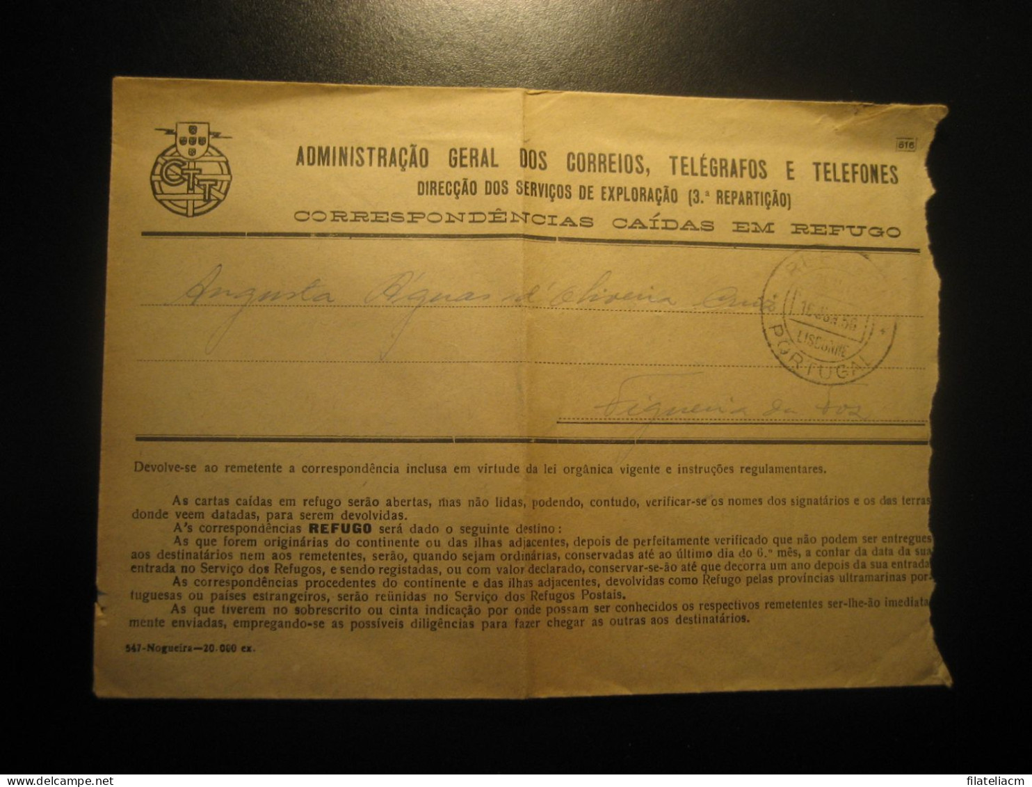 LISBOA 1956 To Figueira Da Foz Cancel Correios Postage Paid Cover PORTUGAL - Cartas & Documentos