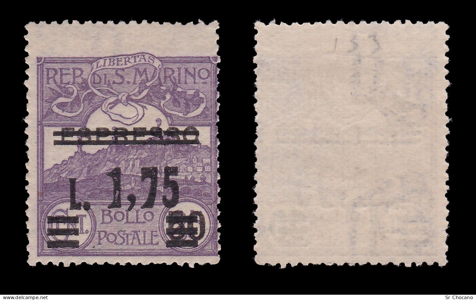 SAN MARINO STAMPS.1927.1.75 L On 50c On 25c .SCOTT 107.MNG. - Nuovi