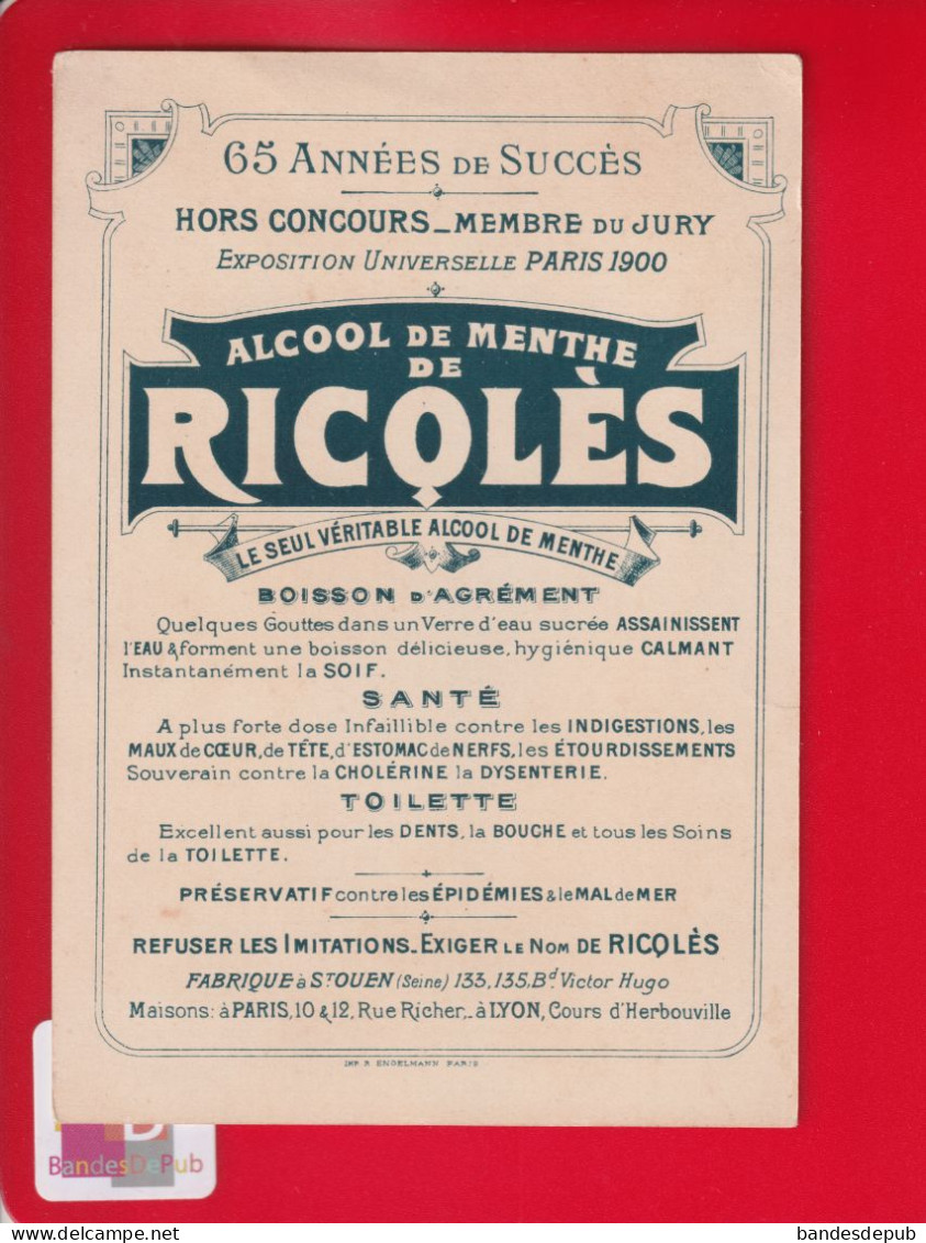 RICQLES Alcool Menthe Chromo Engelmann Cycliste Velo Bicyclette Affiche Illustrateur Guillaume Collégien écolier - Other & Unclassified