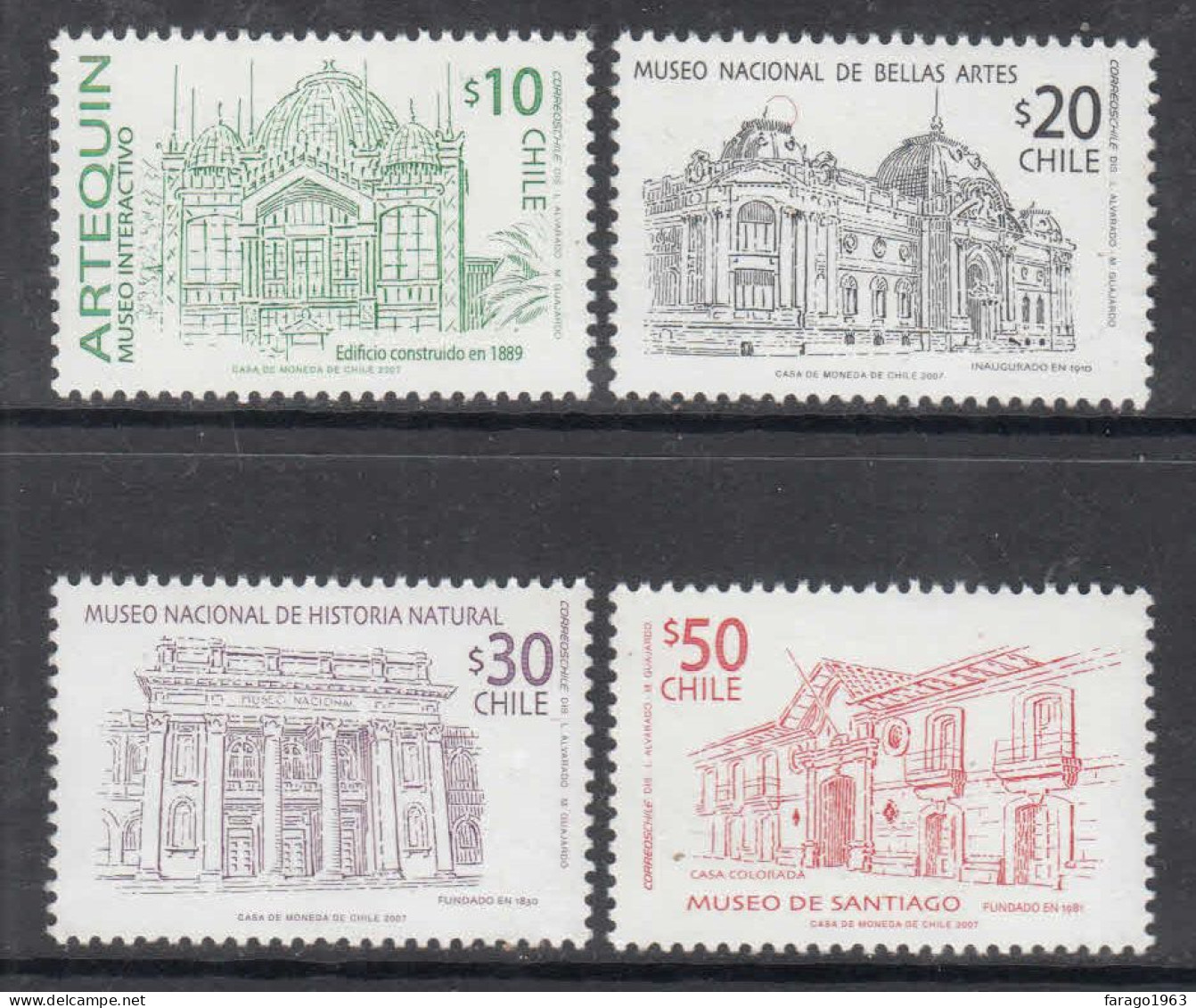 2007 Chile Museums In Santiago Complete Set Of 4 MNH - Cile