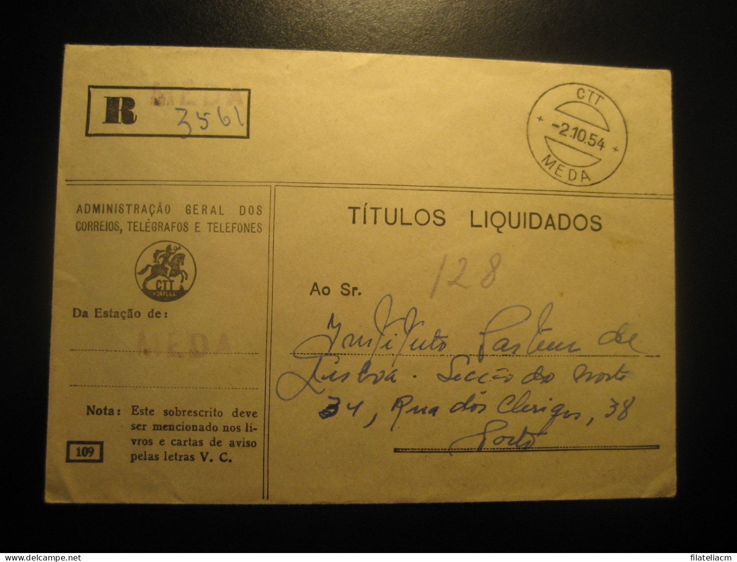 GRANJA 1954 To Porto Cancel Correios Postage Paid Cover PORTUGAL - Covers & Documents