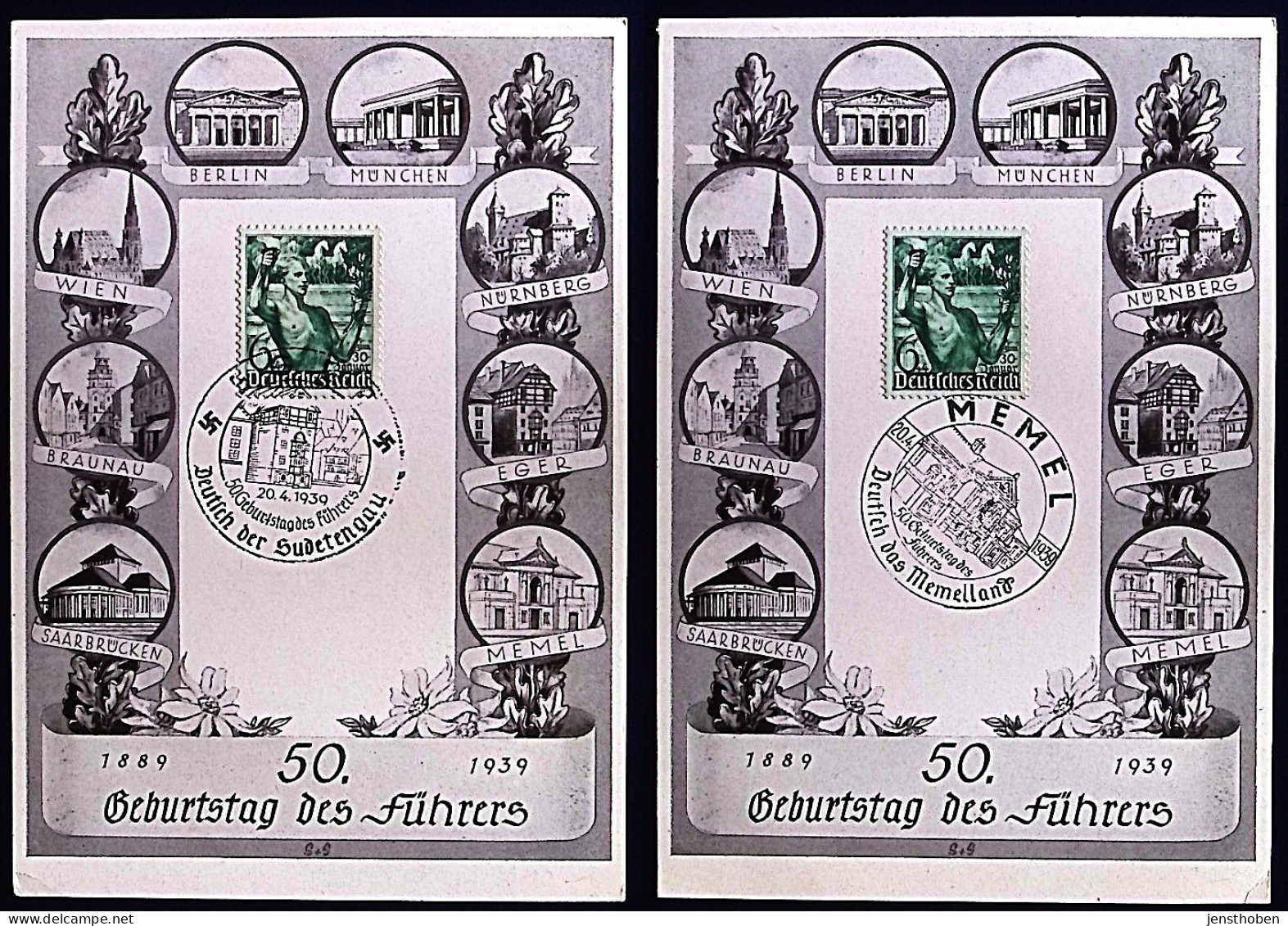 2 GEDENKKARTEN 50. Geburtstag Des Führers 1939  EGER Sudetenland MEMEL Memelland - Covers & Documents