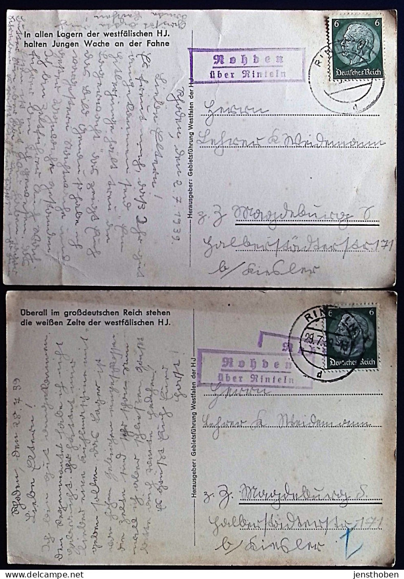 ROHDEN / Rinteln  - MAGDEBURG  3 AK Zeltlager Westfälische Hitlerjugend HJ Landpoststempel 1939 - Rinteln