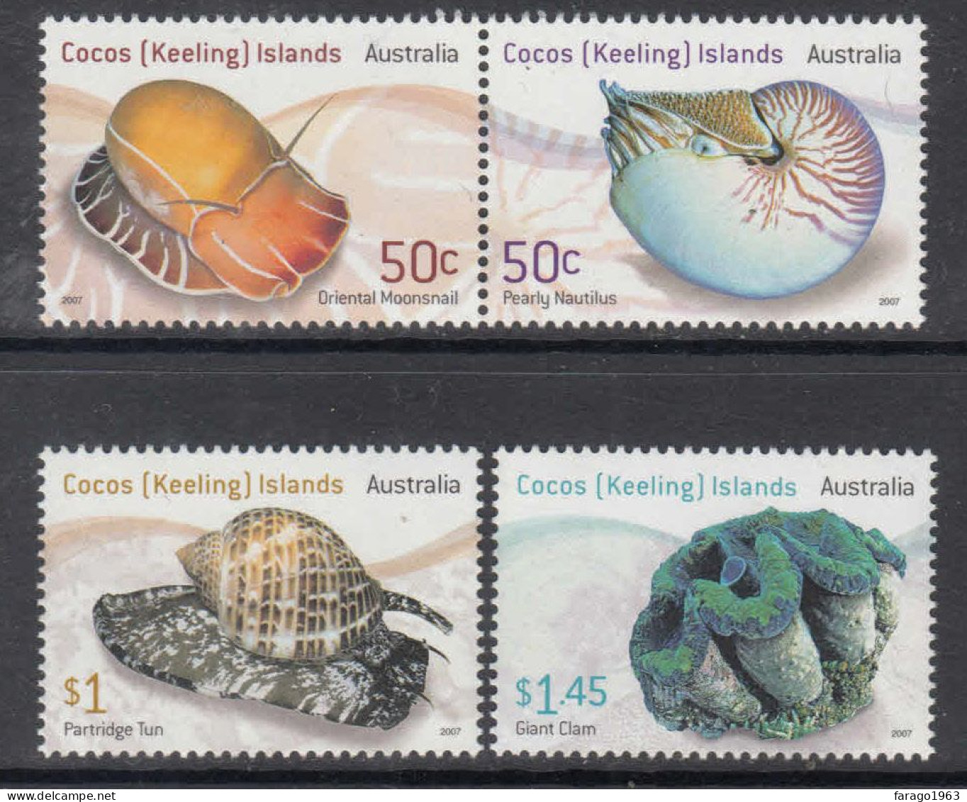 2007 Cocos Islands Molluscs Shells Complete Set Of 4 MNH - Cocoseilanden