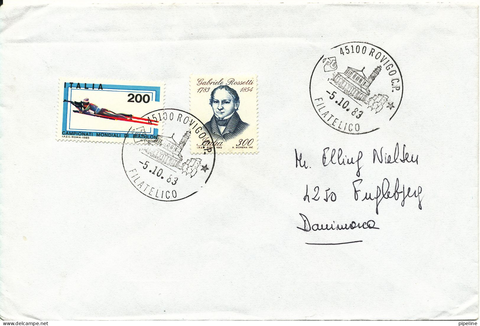 Italy Cover Sent To Denmark Rovigo 5-10-1983 - 1981-90: Marcophilie