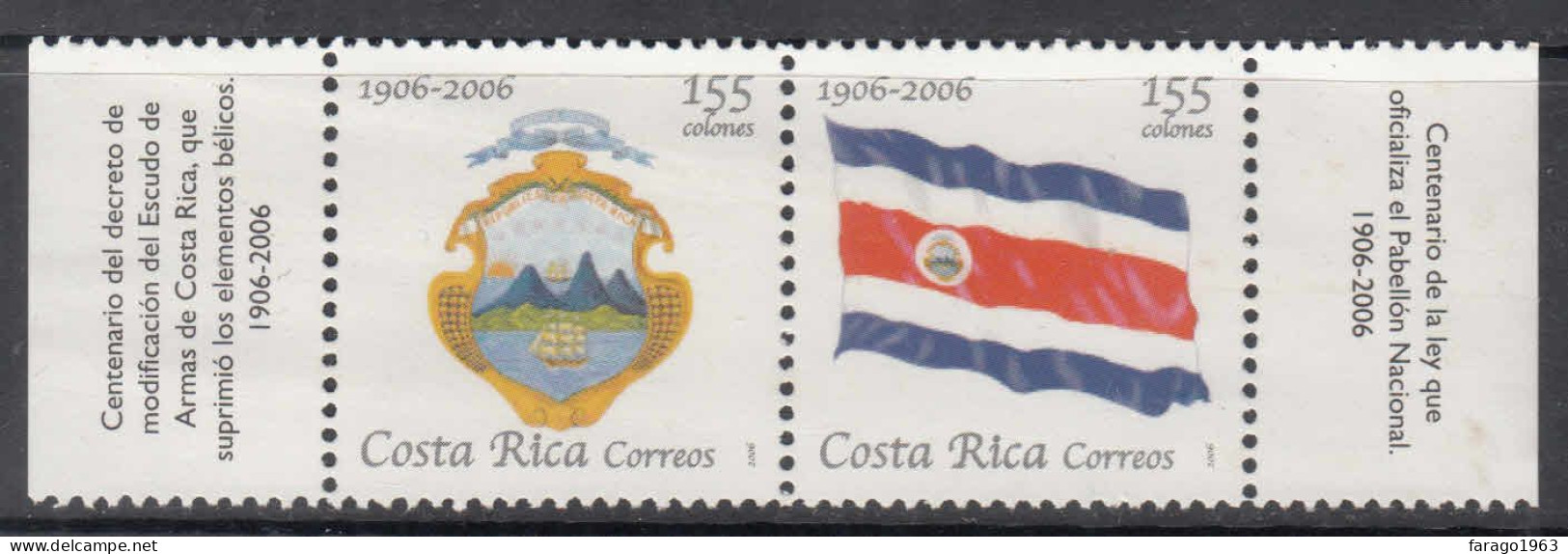 2006 Costa Rica National Symbols Upaep Flags Coats Of Arms  Complete Pair  MNH - Costa Rica