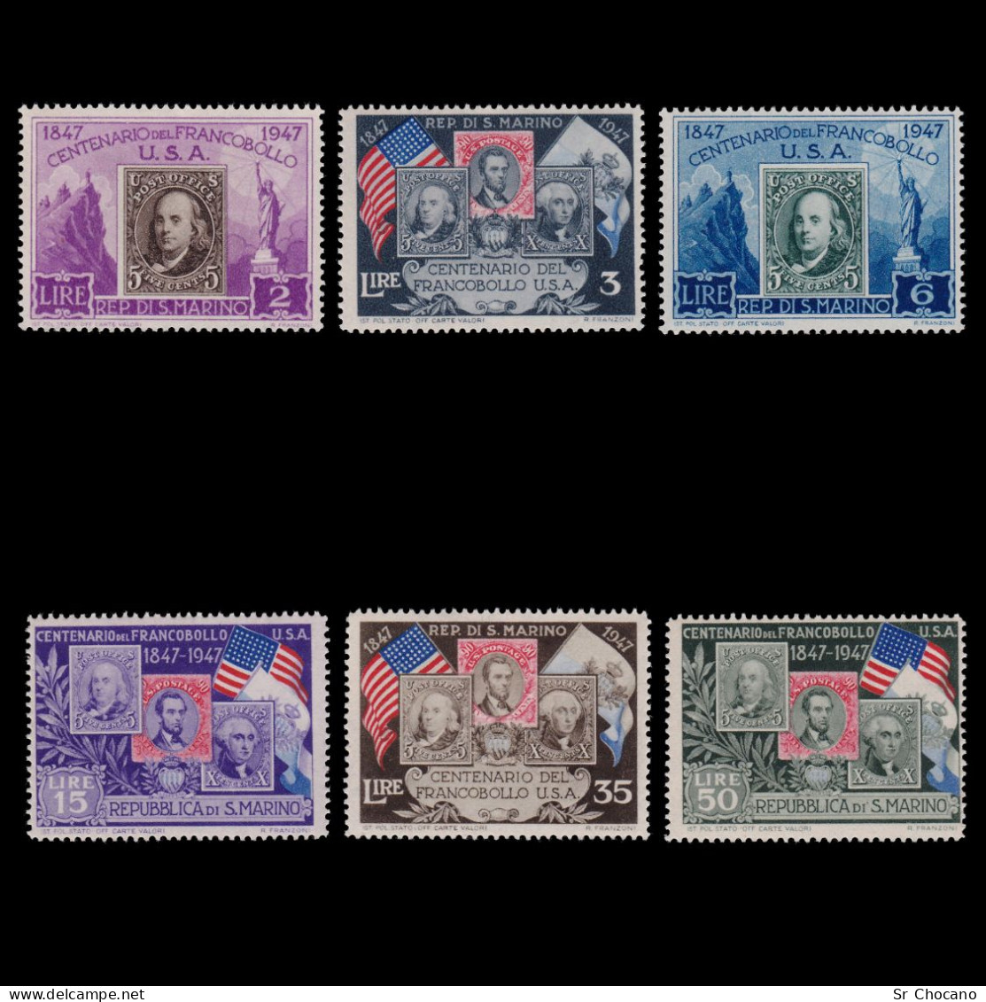 SAN MARINO.1947.1st United States Postage Stamps Cent.SCOTT 266-271.MH. - Unused Stamps