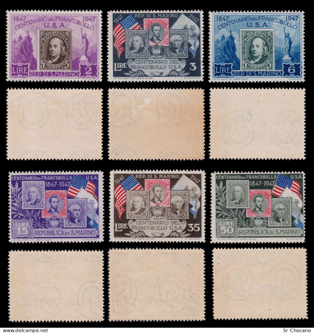 SAN MARINO.1947.1st United States Postage Stamps Cent.SCOTT 266-271.MH. - Ungebraucht