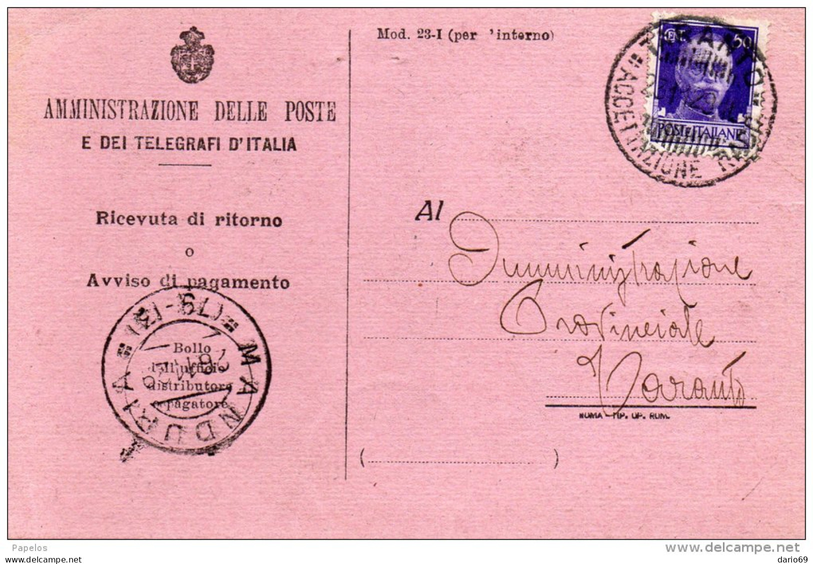 1929 CARTOLINA  R.R  CON ANNULLO TARANTO - Stamped Stationery