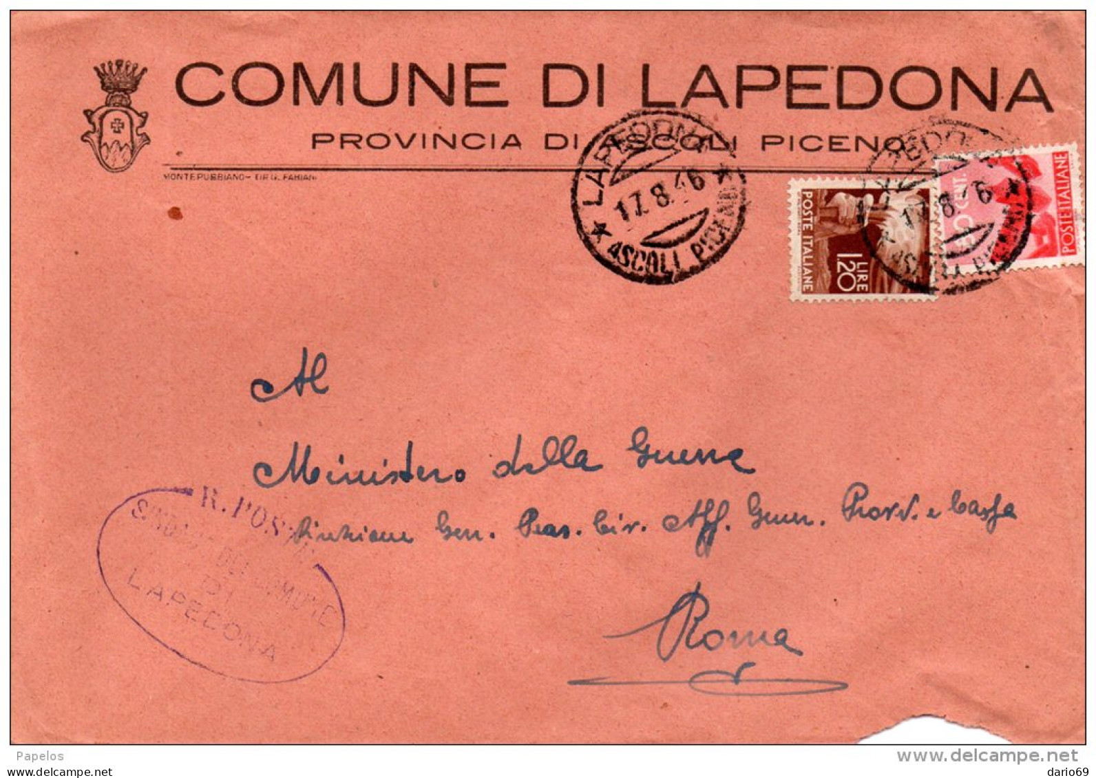 1946  LETTERA INTESTATA  CON ANNULLO LAPEDONA ASCOLI PICENO - 1946-60: Storia Postale