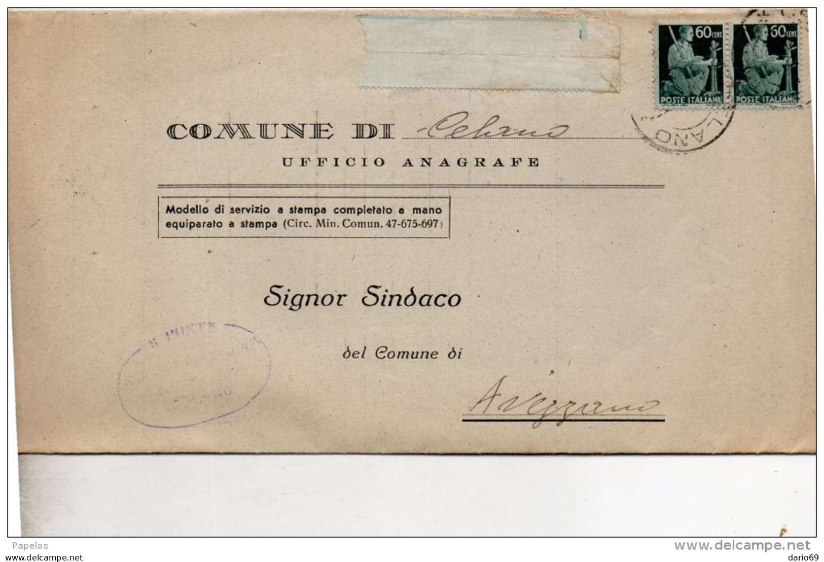 LETTERA INTESTATA  CON ANNULLO CELANO  L'AQUILA - 1946-60: Storia Postale