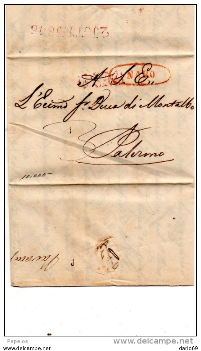 1846 LETTERA CON ANNULLO NARO AGRIGENTO  X PALERMO - ...-1850 Préphilatélie