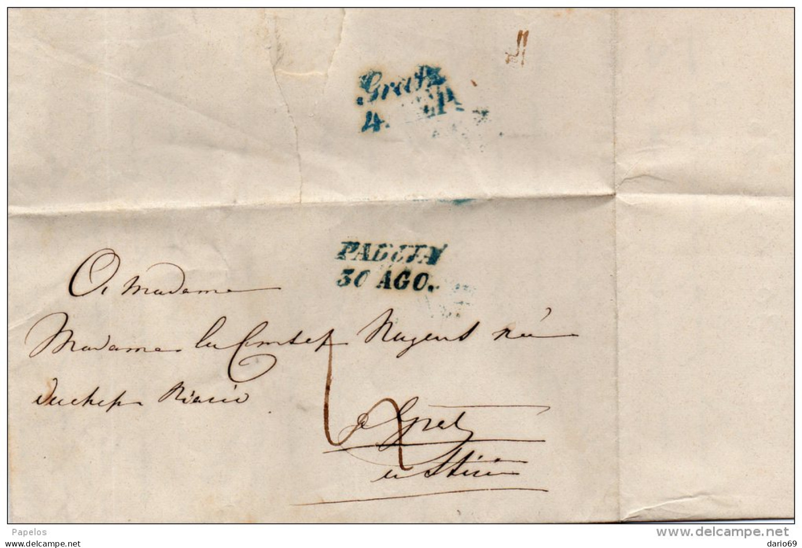 1847 LETTERA CON ANNULLO PADOVA  + GRAS - ...-1850 Préphilatélie