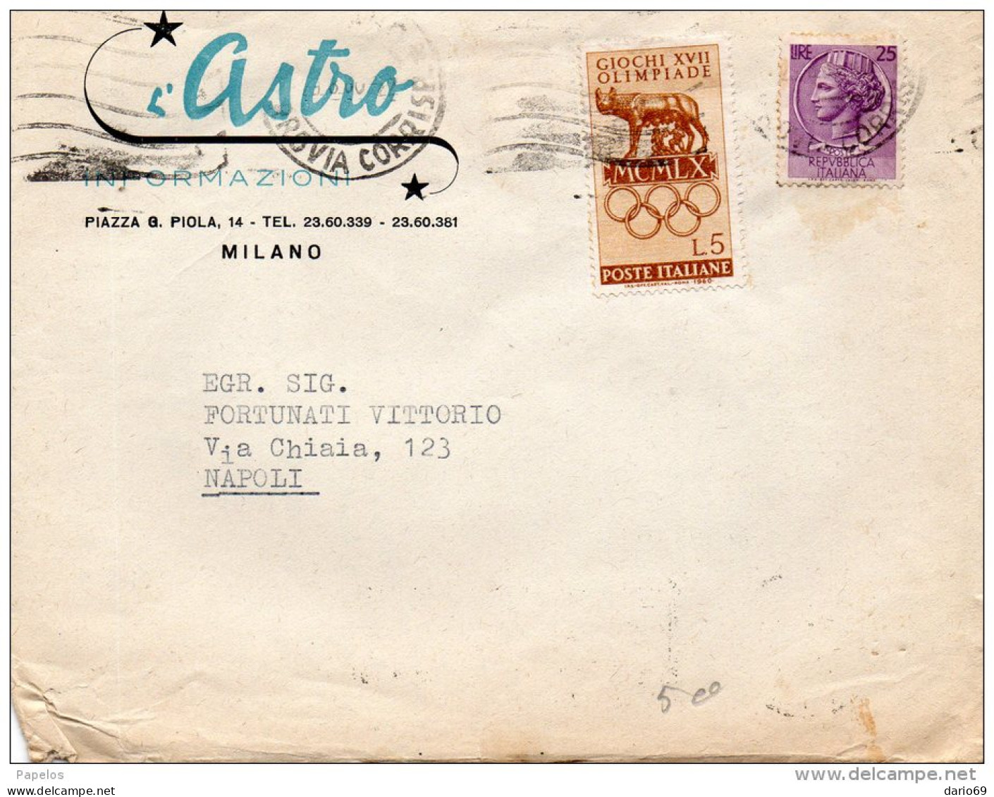 1960 LETTERA   CON ANNULLO  MILANO - 1946-60: Storia Postale