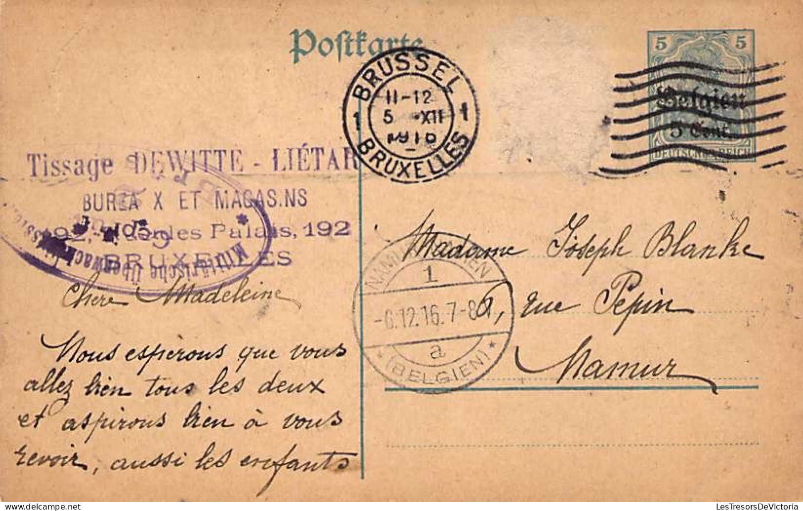 lot de 8 cartes postales anciennes - Entier postal - de 1916 à 1918 - Oblitération Namur